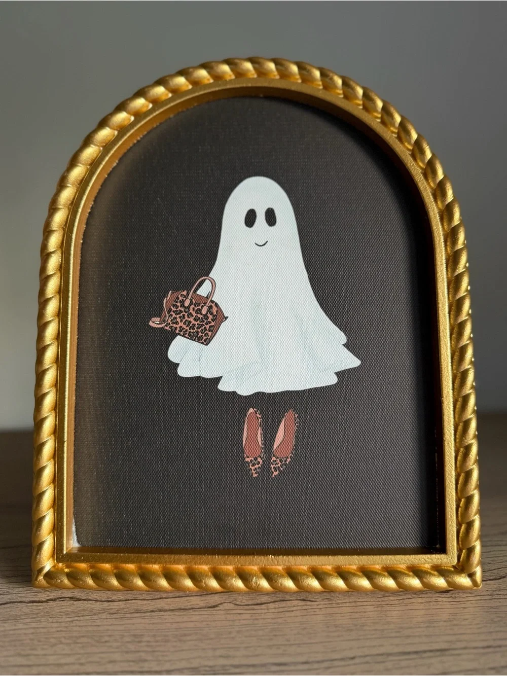 Ghost leopard heels Art Print vintage style gold frame tabletop Halloween decor